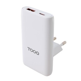 Travel Charger USB + Type-C / GaN 65W / PD + QC / White / TQWC-GANSL65W1A1C / Tooq