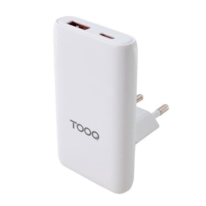 Chargeur de voyage USB + Type-C / GaN 65 W / PD + QC / Blanc / TQWC-GANSL65W1A1C / Tooq
