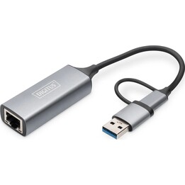 Adattatore Gigabit Ethernet Digitus USB tipo C 2.5G, USB-C + USB A (USB3.1/3.0)
