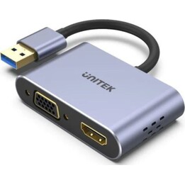 UNITEK V1304A 0.15m USB Type A vers HDMI + VGA (D-Sub) Adaptateur de câble vidéo Gris