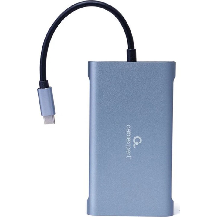 Gembird Adattatore multiplo USB Tipo-C 7 in 1 (Hub3.0 + HDMI + VGA + PD + Lettore di schede + Audio stereo), grigio