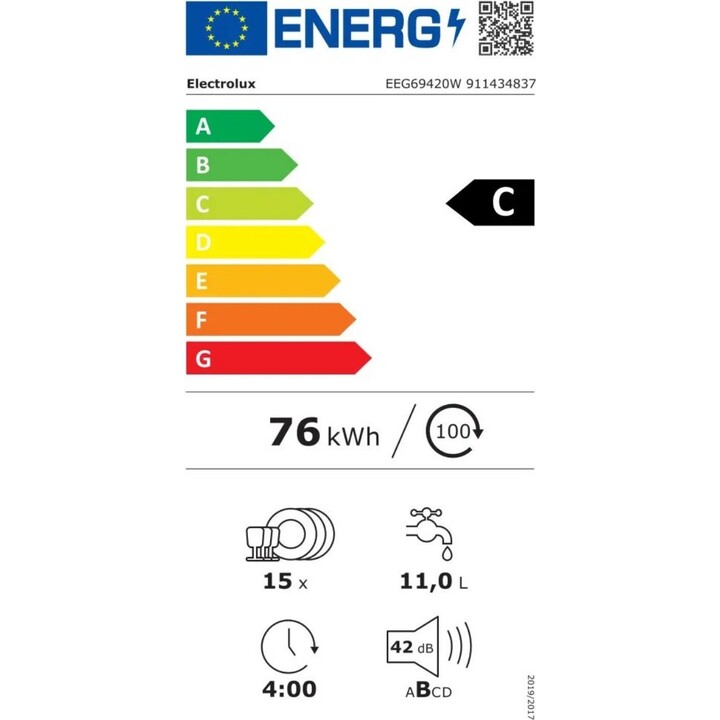 Lavavajillas Electrolux EEG69420W Completamente integrado 15 cubiertos clase C Blanco