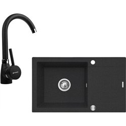 Korfu Waschbecken (78X46) 1B 1D Schwarz + Wasserhahn