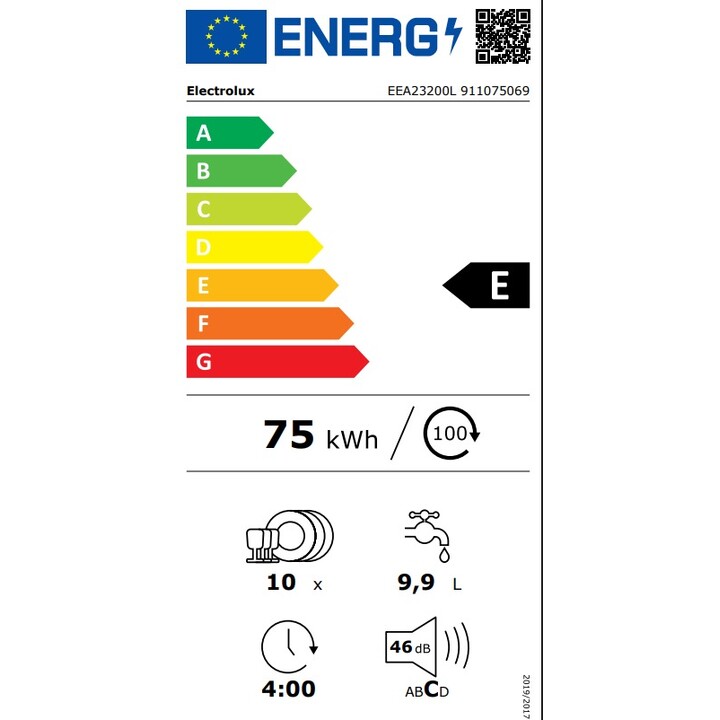 Electrolux EEA23200L 45 cm lave-vaisselle encastrable avec charnières coulissantes 10 couverts classe E Blanc