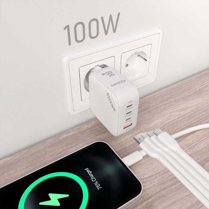 Caricatore USB-C Aisens GaN da 100 W per caricare laptop, telefoni, fotocamere e tablet