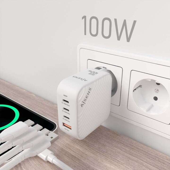 Caricatore USB-C Aisens GaN da 100 W per caricare laptop, telefoni, fotocamere e tablet