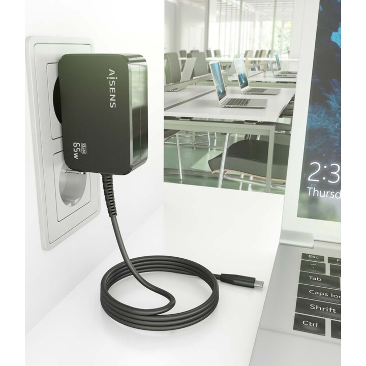Aisens GaN Chargeur 65 W PD3.0 1xUSB-C 1,8 M, Noir