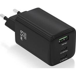 Aisens GaN Charger 65W, 2xUSB-C PD3.0 QC4.0, 1xUSB-A QC3.0, Black