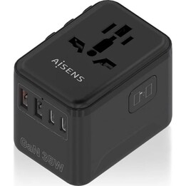 Aisens Adaptateur de prise de voyage universel EU/USA/UK/AU avec chargeur USB GaN, 2xUSB-A (A1 QC3.0)