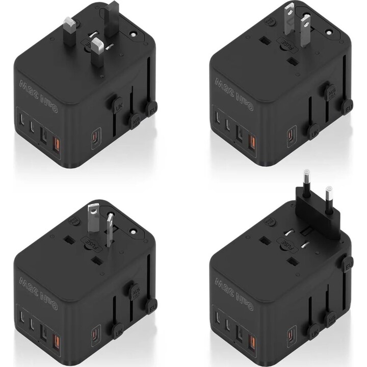 Adattatore universale da viaggio Aisens EU/USA/UK/AU con caricatore USB GaN, 2xUSB-A (A1 QC3.0)