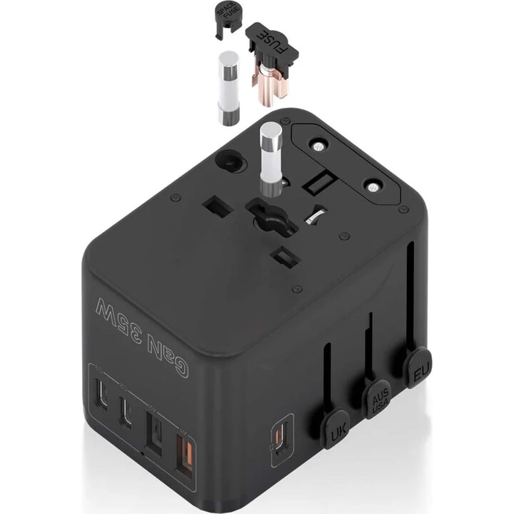Adattatore universale da viaggio Aisens EU/USA/UK/AU con caricatore USB GaN, 2xUSB-A (A1 QC3.0)