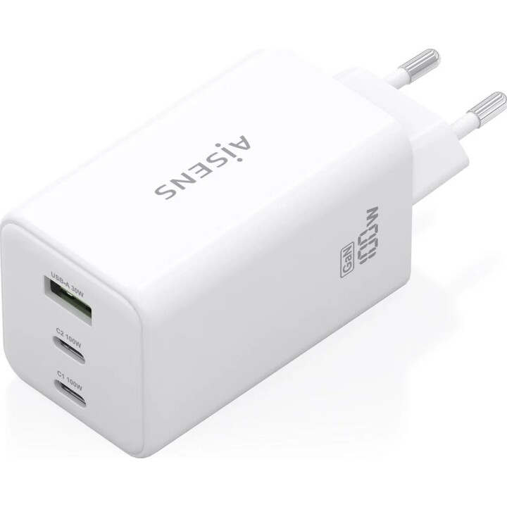 Caricabatterie Aisens Gan 100W, 2xUSB-C PD3.0 QC4.0 QC5.0, 1xUSB-A QC3.0, Bianco