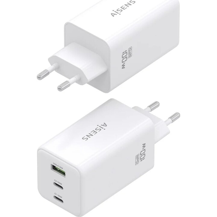 Caricabatterie Aisens Gan 100W, 2xUSB-C PD3.0 QC4.0 QC5.0, 1xUSB-A QC3.0, Bianco
