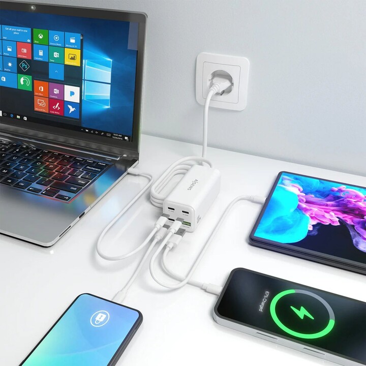 Aisens Cargador Sobremesa Gan 100W, 3xUSB-C PD3.0 QC4.0 QC5.0, 1xUSB-A QC3.0, Blanco