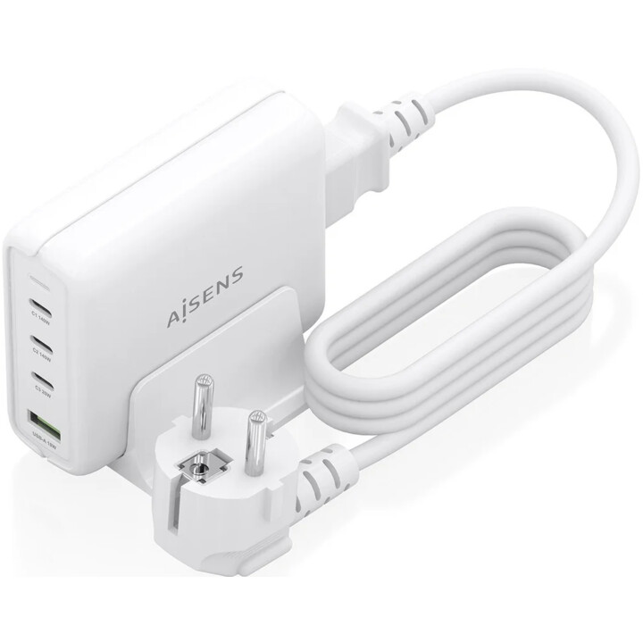 Aisens Cargador Sobremesa Gan 140W, 3xUSB-C PD3.1 QC4.0 QC5.0, 1xUSB-A QC3.0, Blanco