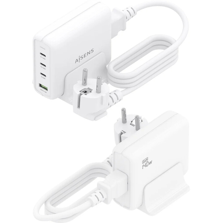 Aisens Cargador Sobremesa Gan 140W, 3xUSB-C PD3.1 QC4.0 QC5.0, 1xUSB-A QC3.0, Blanco