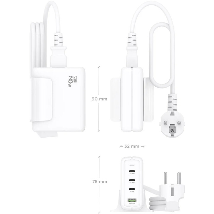 Aisens Cargador Sobremesa Gan 140W, 3xUSB-C PD3.1 QC4.0 QC5.0, 1xUSB-A QC3.0, Blanco