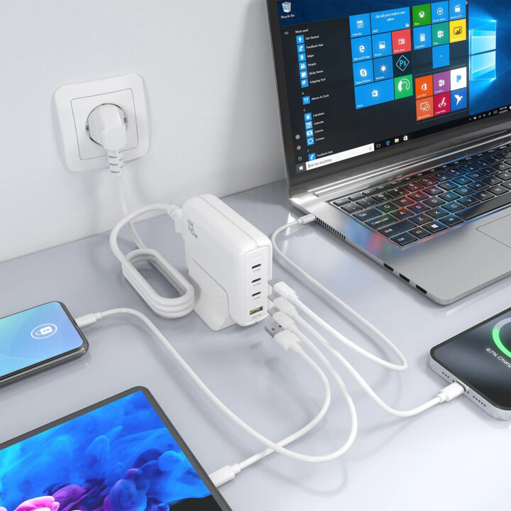 Aisens Cargador Sobremesa Gan 140W, 3xUSB-C PD3.1 QC4.0 QC5.0, 1xUSB-A QC3.0, Blanco