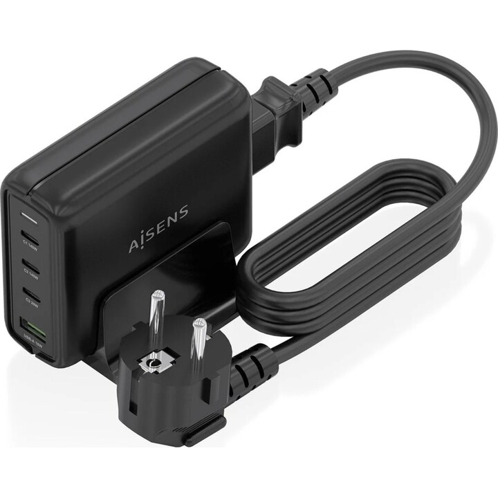 Aisens chargeur de bureau Gan 140 W, 3xUSB-C PD3.1 QC4.0 QC5.0, 1xUSB-A QC3.0, noir