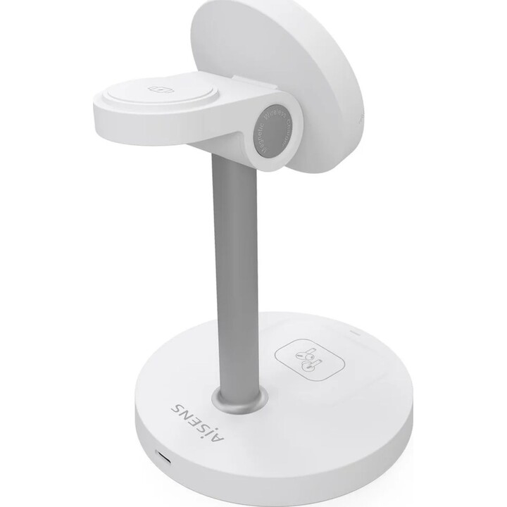 Aisens 15W 3-in-1 USB-C Wireless Charger for Mobile, Apple Watch, Earphones with Charging Case, White