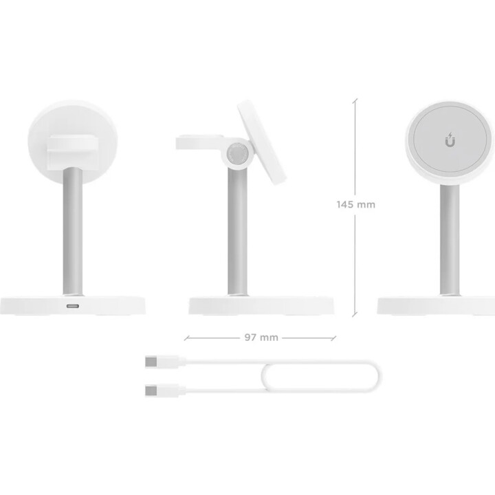Aisens 15W 3-in-1 USB-C Wireless Charger for Mobile, Apple Watch, Earphones with Charging Case, White