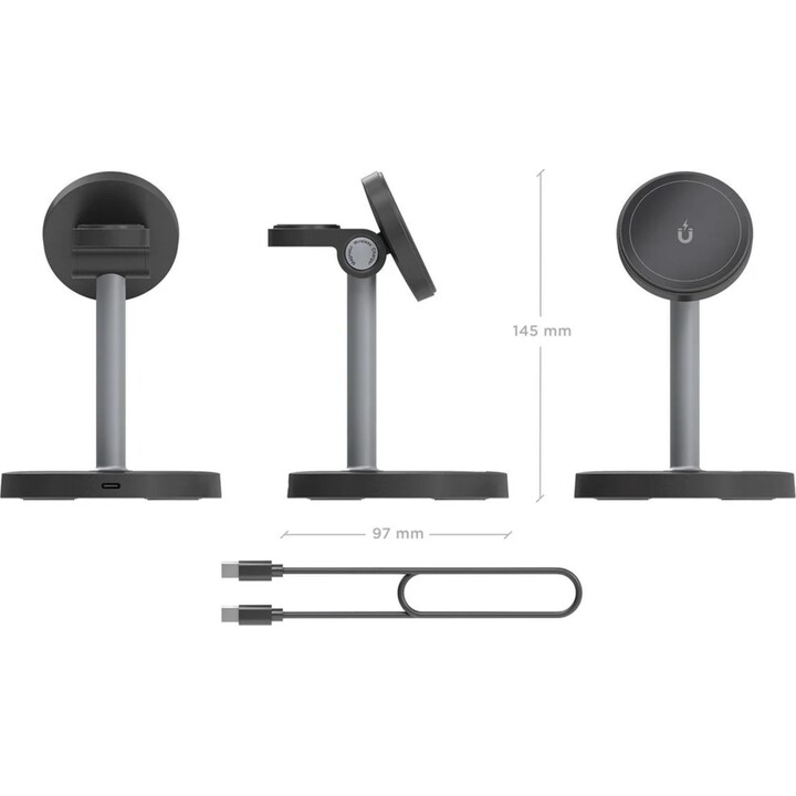 Aisens 15W 3-in-1 USB-C Wireless Charger for Mobile, Apple Watch, Earbuds with Charging Case, Black