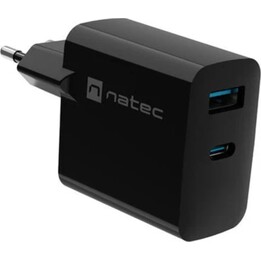 Natec Ladegerät Ribera Gan 65w Pd3.0 Qc3.0 1xUSB-A + 1xUSB-C Schwarz