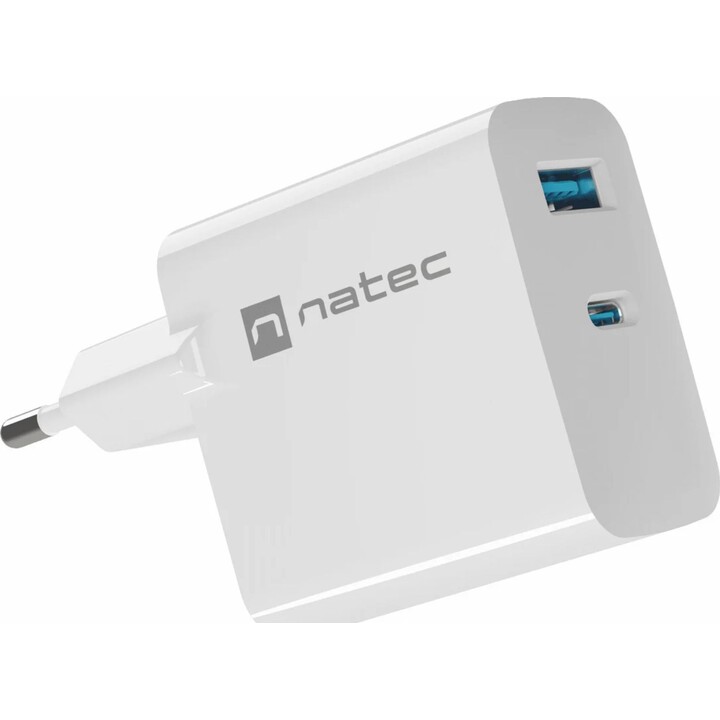 Natec Ribera Chargeur Gan 45w Pd3.0 Qc3.0 1x USB-A + 1x USB-C Blanc