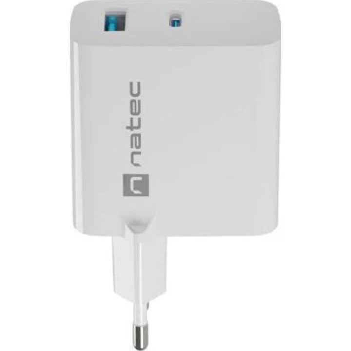Natec Ribera Cargador Gan 45w Pd3.0 Qc3.0 1x USB-A + 1x USB-C Blanco