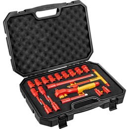 Neo Tools 01-306, Isolierter Steckschlüsselsatz 1000V, 19-teilig, elektrische Sicherheit, rot/gelb