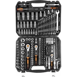 Neo Tools 10-076, set di chiavi a bussola da 219 pezzi CrV, kit di utensili professionali, nero/arancio