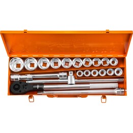 Neo Tools 08-061, Socket Wrench Set 3/4-Inch 21-Pieces, Heavy-Duty Industrial Use, Black/Orange
