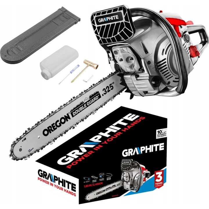 Motosserra a gasolina Graphite 58G943 1.8kW com barra guia de 18 polegadas, cinzento