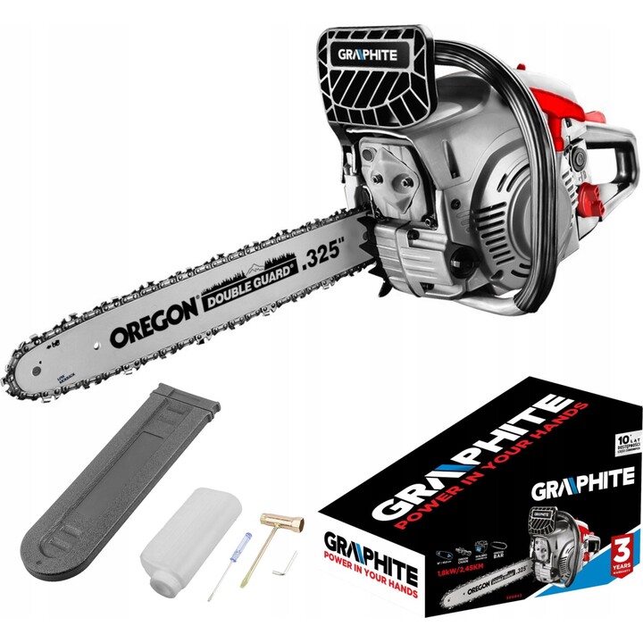 Motosserra a gasolina Graphite 58G943 1.8kW com barra guia de 18 polegadas, cinzento