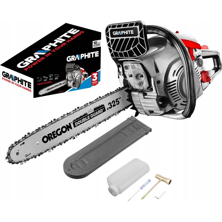 Motosserra a gasolina Graphite 58G943 1.8kW com barra guia de 18 polegadas, cinzento