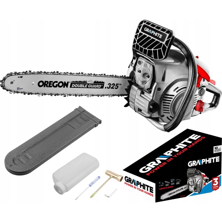 Motosserra a gasolina Graphite 58G943 1.8kW com barra guia de 18 polegadas, cinzento