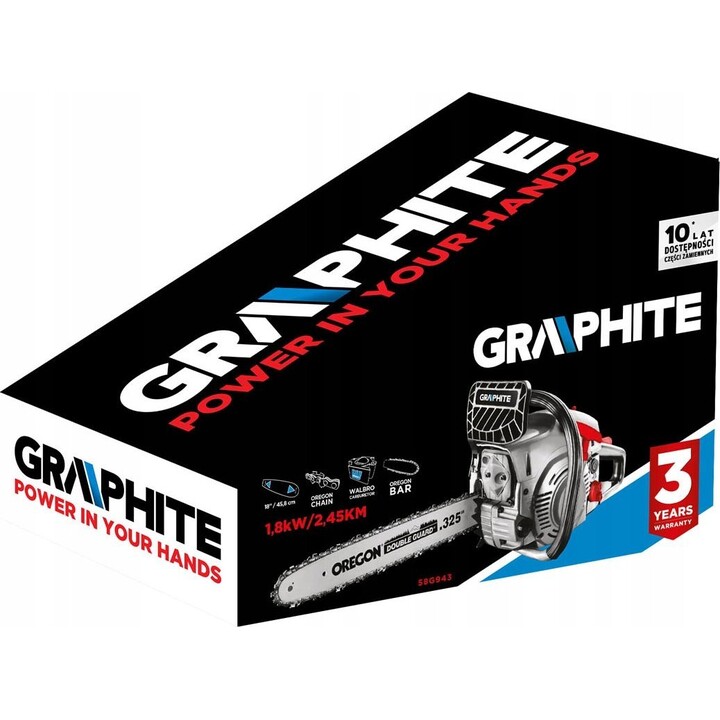 Motosserra a gasolina Graphite 58G943 1.8kW com barra guia de 18 polegadas, cinzento