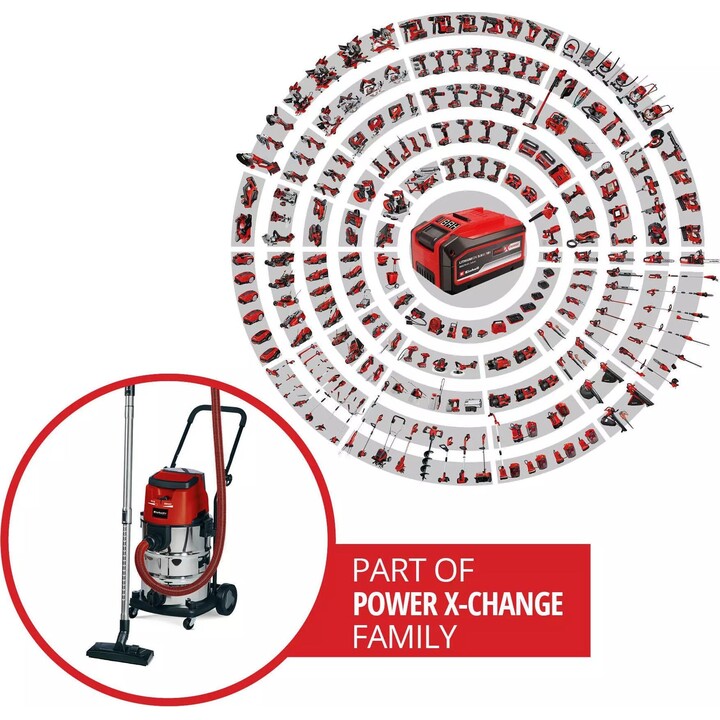 Einhell TE-VC 36/30 Li S 36v Cordless Stainless Steel Wet and Dry Vacuum Cleaner 30L No Batteries No Battery Charger