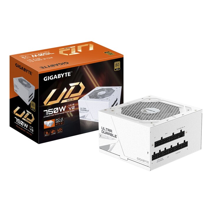 GIGABYTE UD750GM PG5 V2 ICE Fuente de Alimentación – PCIe Gen 5.1, 80 PLUS Gold, Diseño completamente modular, Ventilador de 120