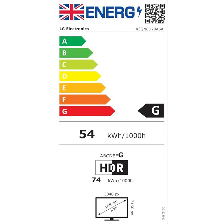 Téléviseur LG 43 pouces 4K Ultra HD 3840 x 2160 pixels plat 16:9 Qned 43Qned70A6A