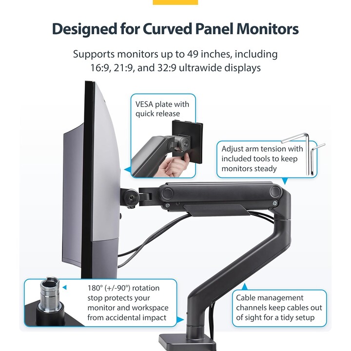 STARTECH Soporte de sobremesa VESA para monitor curvo de 49" Ultrawide 32:9