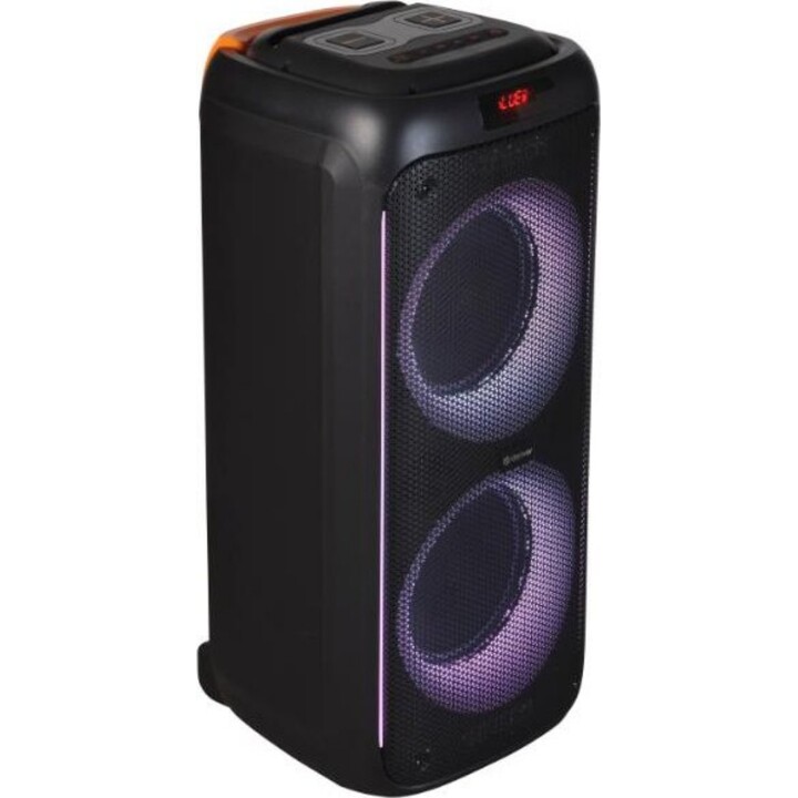 Denver BPS-458 : Enceinte Bluetooth de fête avec éclairage LED et deux haut-parleurs de graves de 10 pouces
