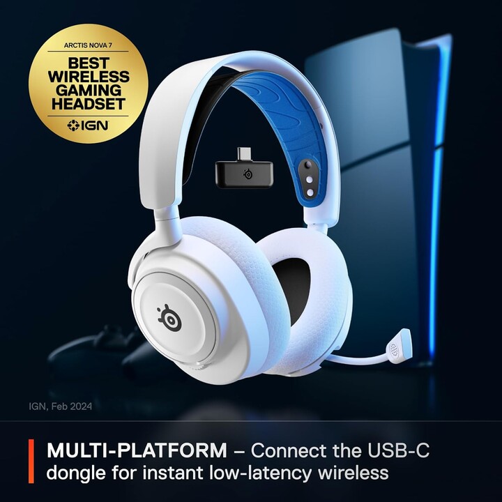 Steelseries Arctis Nova 7p White Kabellose Kopfhörer Kopfband Gaming Bluetooth Blau, Weiß