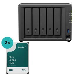 Synology DiskStation DS1525+ server NAS a 5 alloggiamenti, enclosure vuota (DS1525+) + 2 dischi rigidi Synology Plus SATA 6Gb/s 
