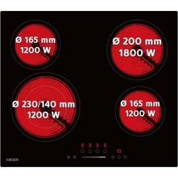 Haeger VH-004.001A, placa vitrocerâmica de encastrar de 60 cm com 4 zonas de cozedura de alto rendimento e controlo tátil precis