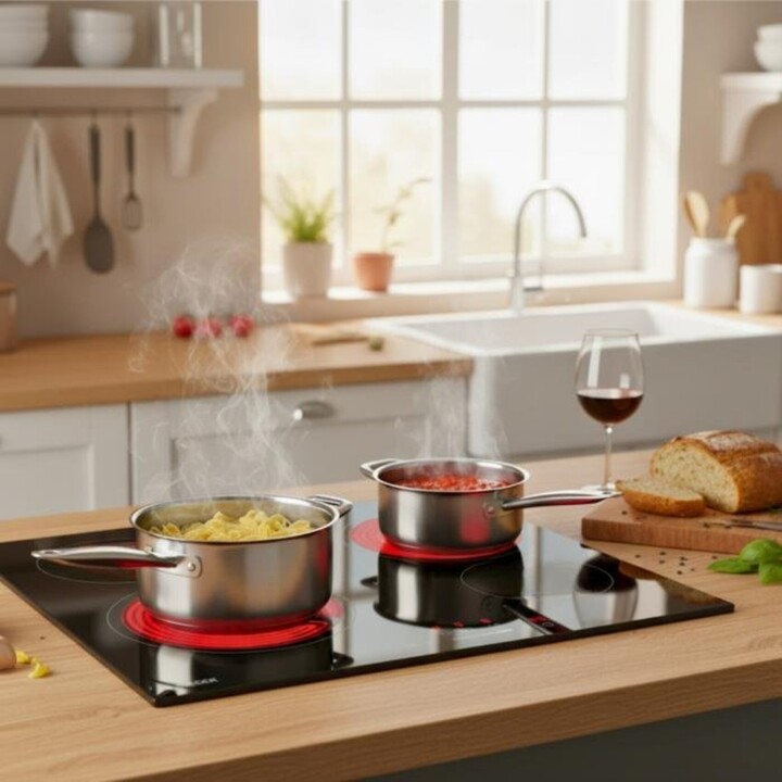 Haeger VH-004.001A, piano cottura in vetroceramica da incasso da 60 cm con 4 zone di cottura ad alte prestazioni e comandi touch
