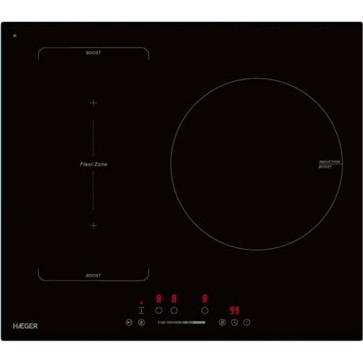 Haeger IH-003.002A, piano di cottura a induzione da incasso da 60 cm con 3 zone di cottura e smart thermal digital touch control