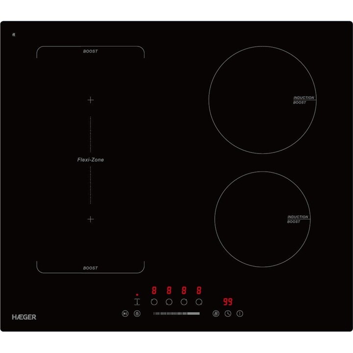Haeger IH-004.001A, Placa de inducción encastrable de 60 cm con 4 zonas de cocción rápida y control táctil, Negro