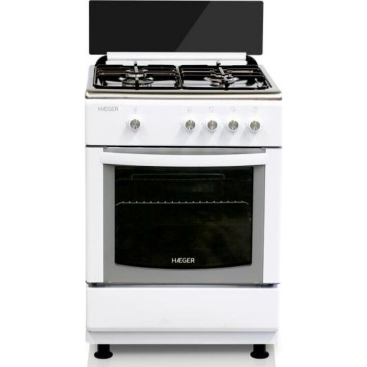 Haeger GC-SW6.003D, cucina a gas 60x60 con ampio forno da 64L e 4 bruciatori ad alta potenza per cucinare ogni giorno, bianco