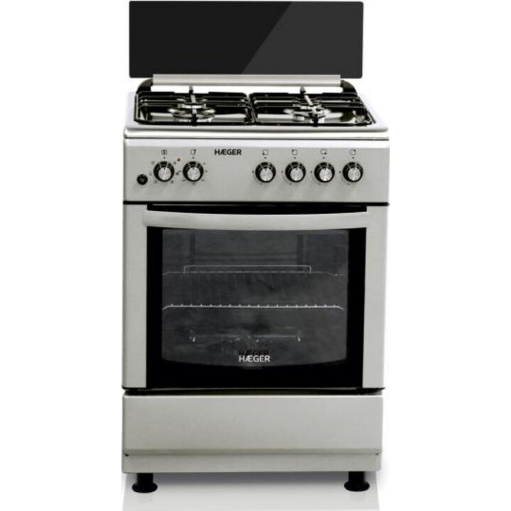 Haeger Gc-Ss6.009B, Freestanding gas cooker with integrated oven and compact high durability design, Silver